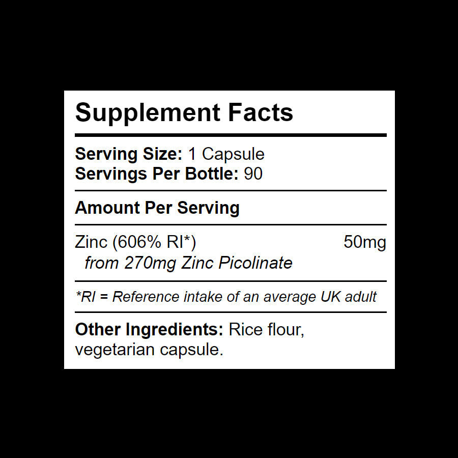 50mg Zinc per serving, from zinc picolinate