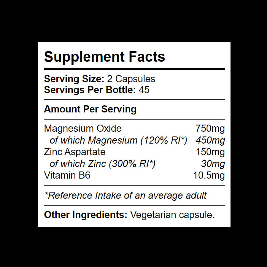 ZMA: a unique blend of Magnesium Oxide, Zinc Aspartate and Vitamin B6