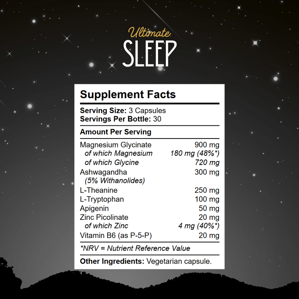 Kratox Ultimate Sleep is a natural sleep support formula with L-theanine and apigenin for evening relaxation