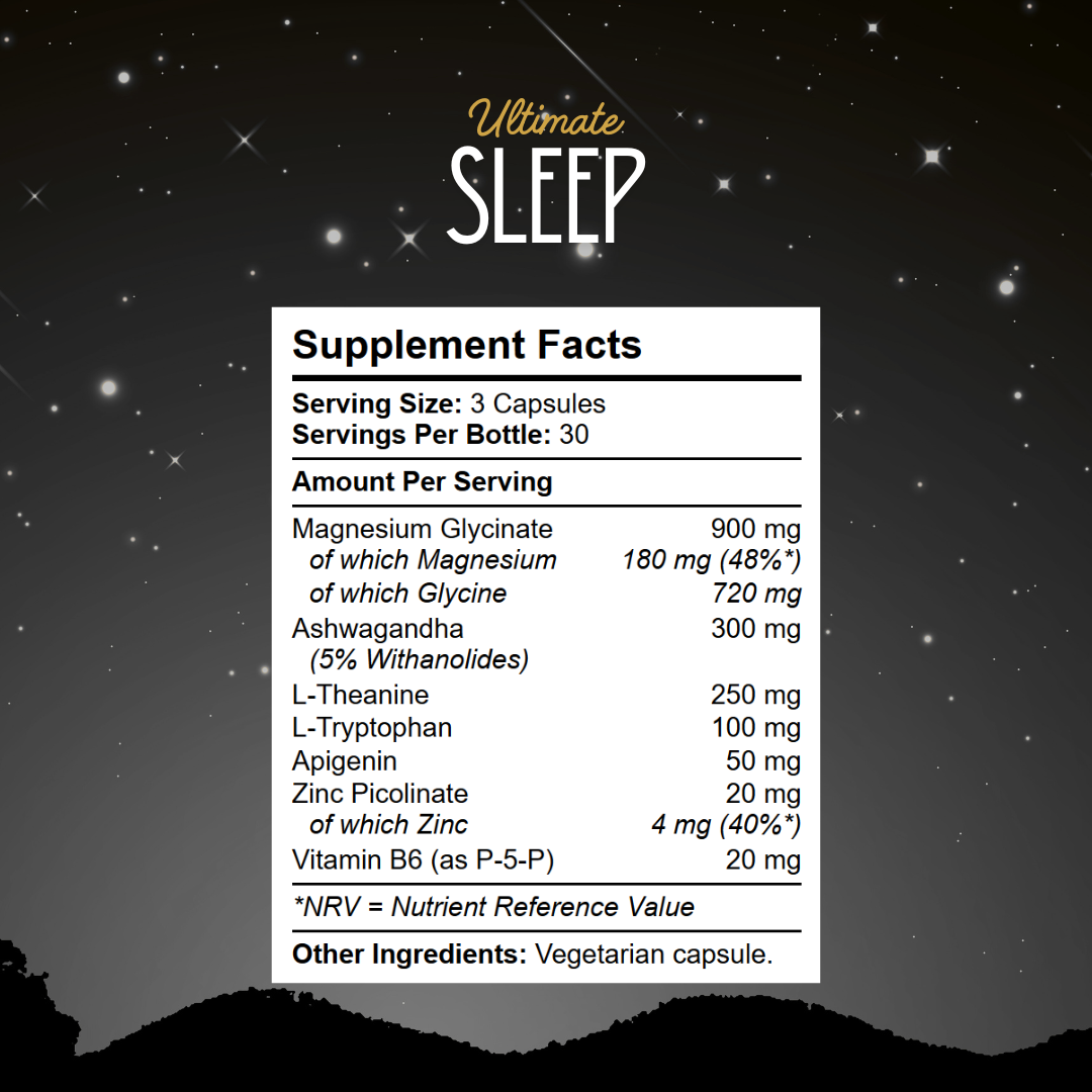 Kratox Ultimate Sleep is a natural sleep support formula with L-theanine and apigenin for evening relaxation